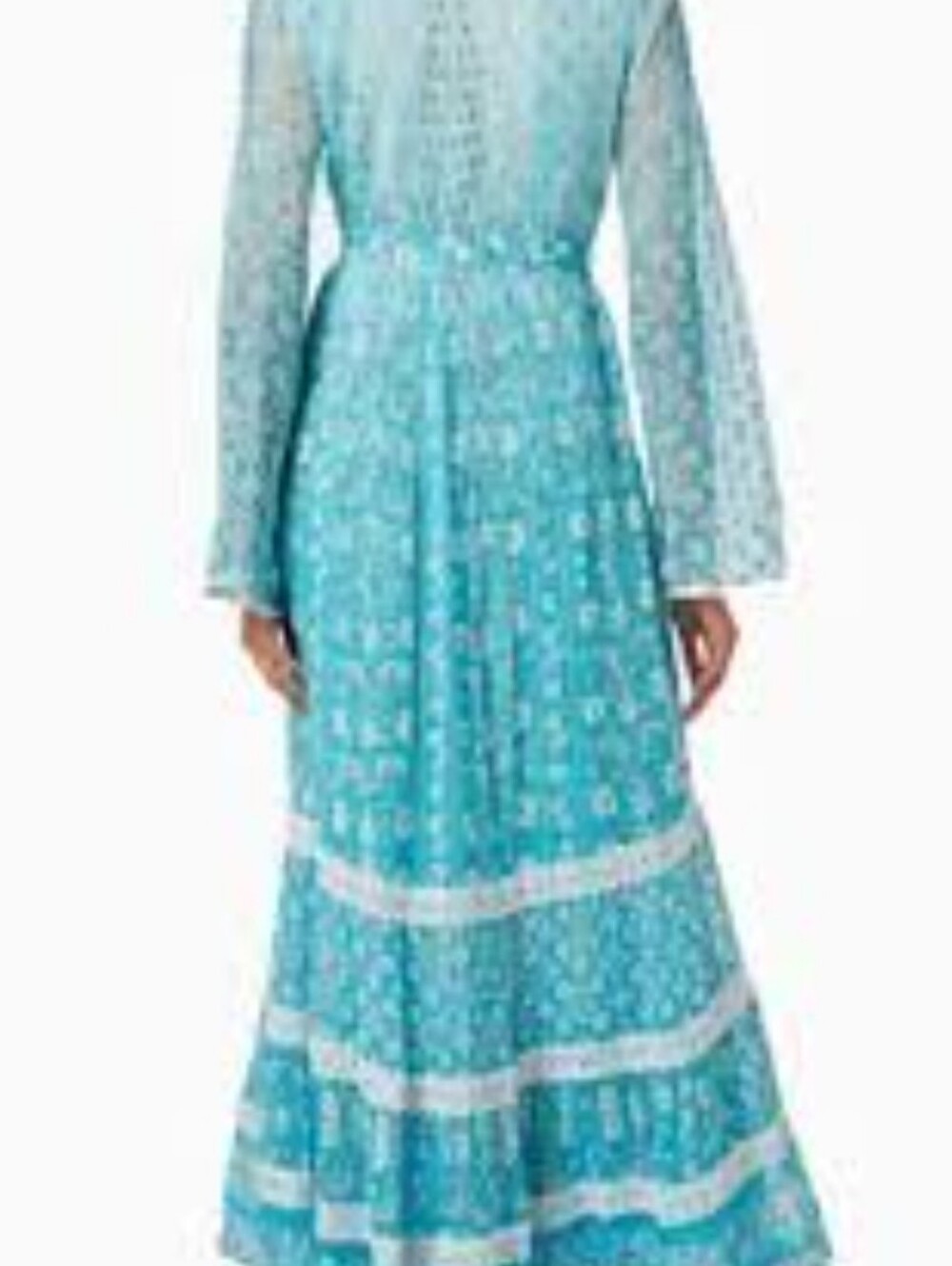 0HEMANT & NANDITA Aqua Blue Mairi Maxi Dress with White Lace Med Nwt - Picture 5 of 10